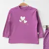 Mini Damla Pijama Takımı Penye Kalpli Ayıcık Emprime Mor