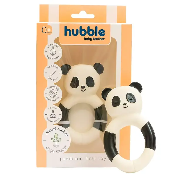 Hubble Doğal Bebek Diş Kaşıyıcı Ve Oyuncağı Panda Halkalı