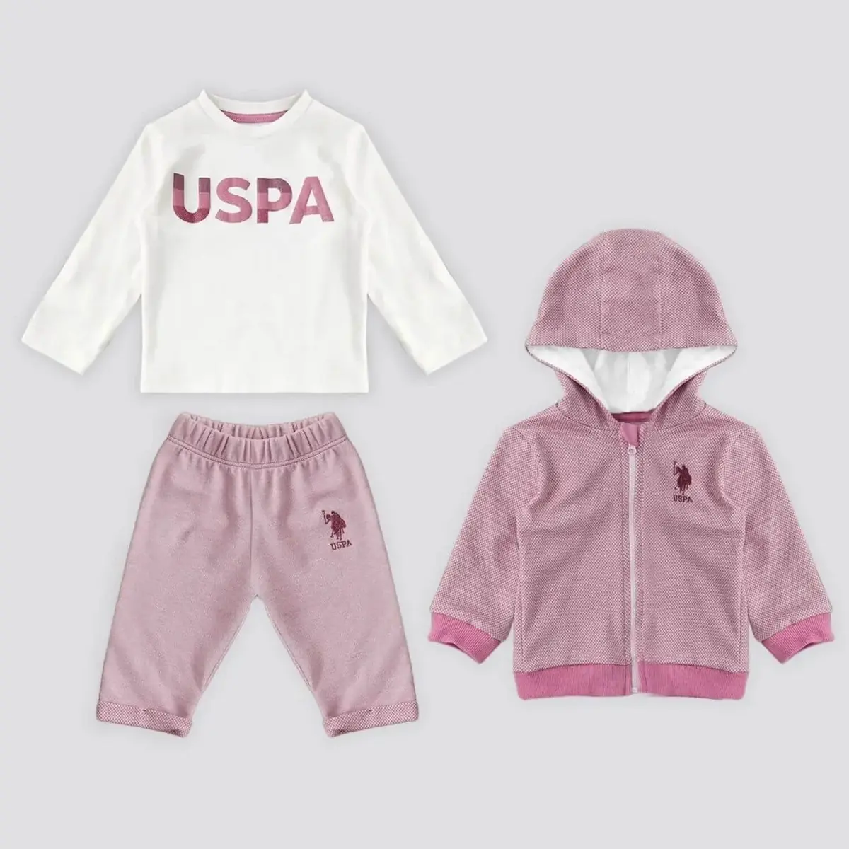 U.S. Polo 3lü Takım Uzun Kol Pembe
