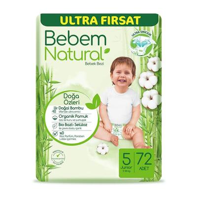 Bebem Natural Bebek Bezi 5 Beden Junior 11-18 Kg 72li Ultra Fırsat