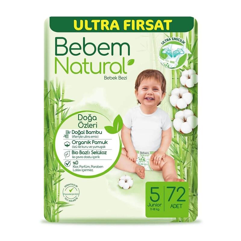 Bebem Natural Bebek Bezi 5 Beden Junior 11-18 Kg 72li Ultra Fırsat