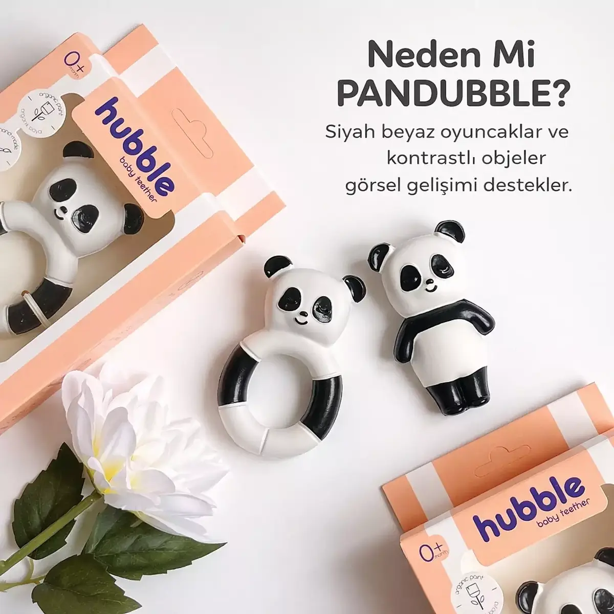 Hubble Doğal Bebek Diş Kaşıyıcı Ve Oyuncağı Panda Halkalı