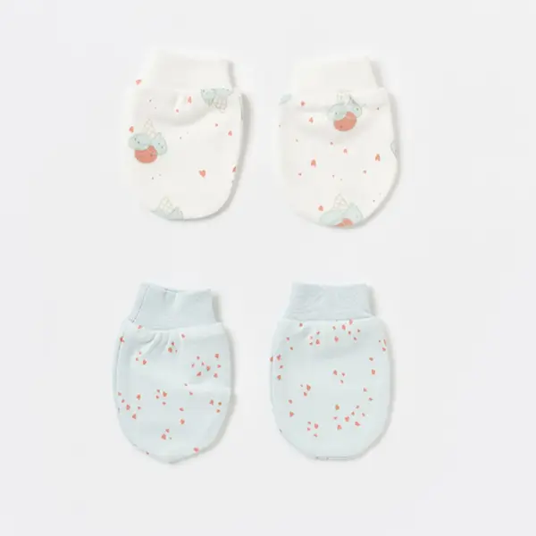 Bibaby Organik Eldiven 2li Pretty Ears Bunny Mint - Ekru