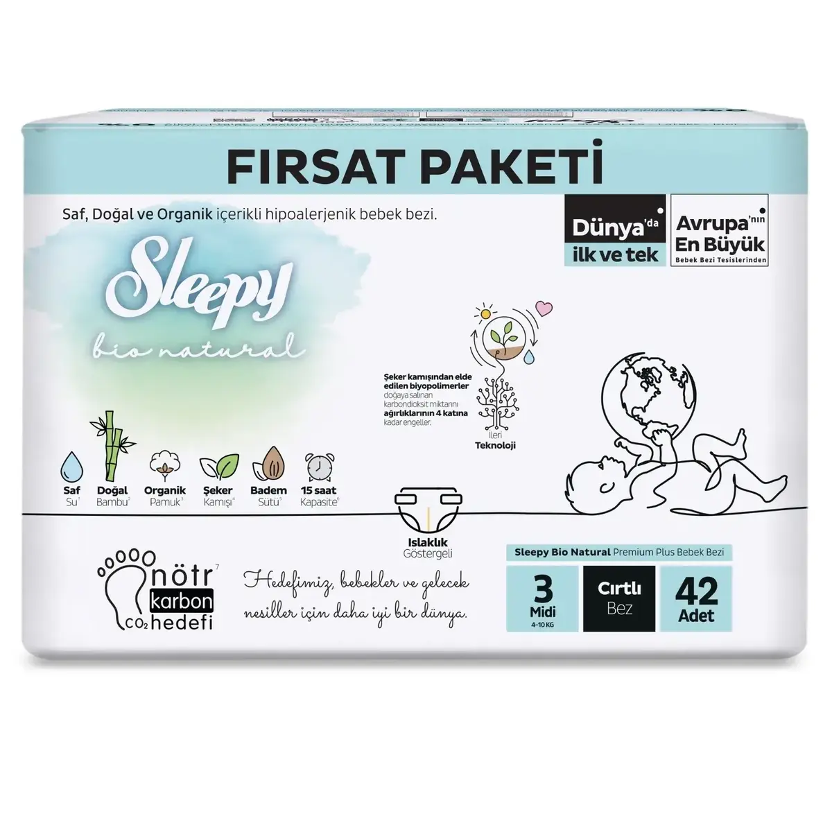 Sleepy Bebek Bezi Bio Natural 3 Numara Midi 42li Fırsat Paket