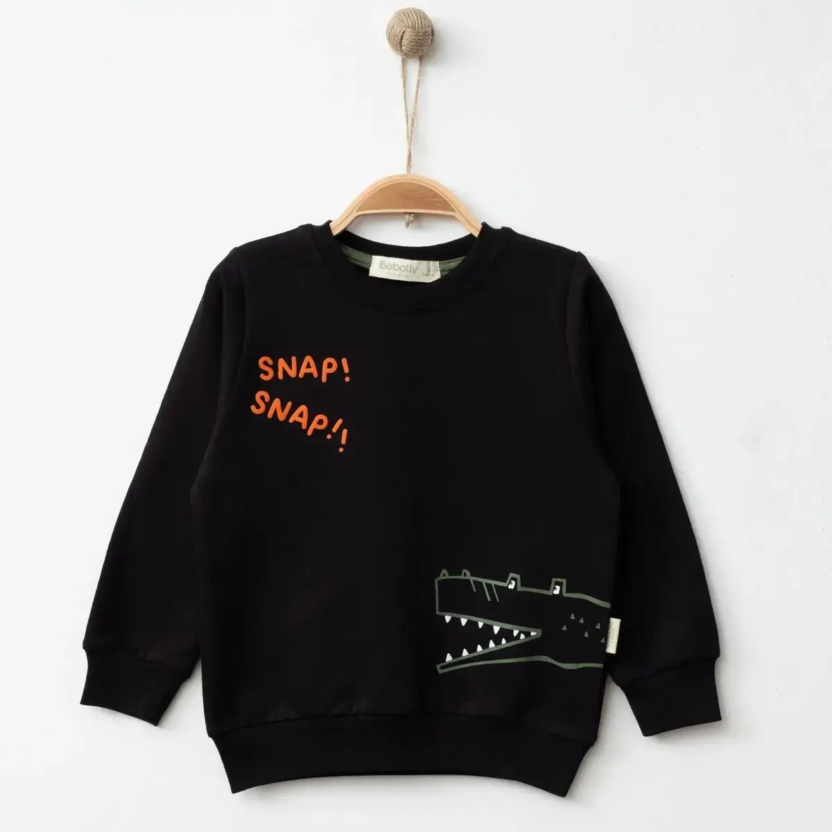 Bebolly Sweatshirt Snap Baskılı Siyah