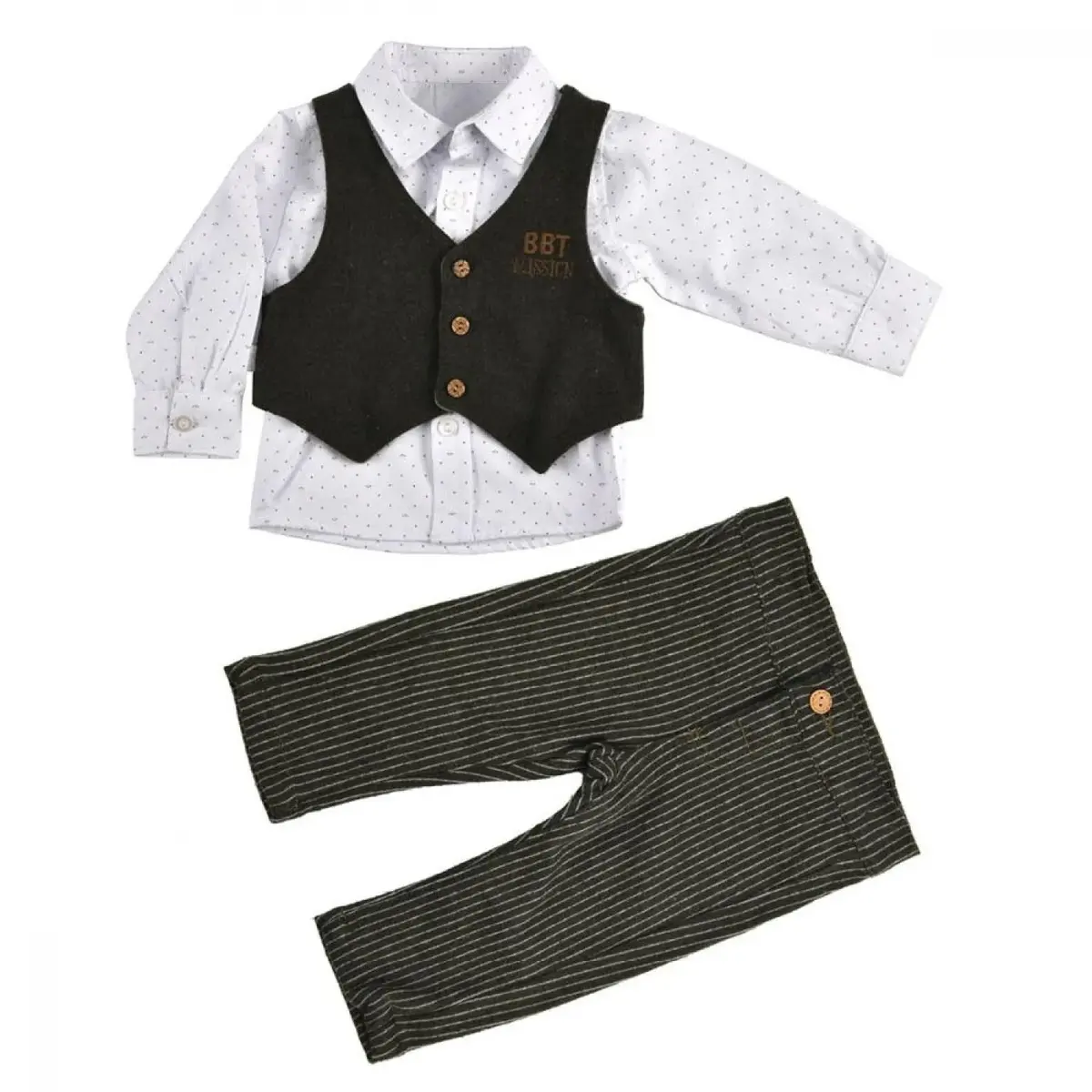 Bebetto 3lü Takım Yelekli Dokuma Polita Boy Haki Bebetto 3lü Takım Yelekli Dokuma Polita Boy Haki