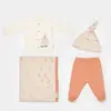Bibaby Organik Zıbın Takımı Battaniyeli Tüllü Hello Safari Ekru - Kiremit