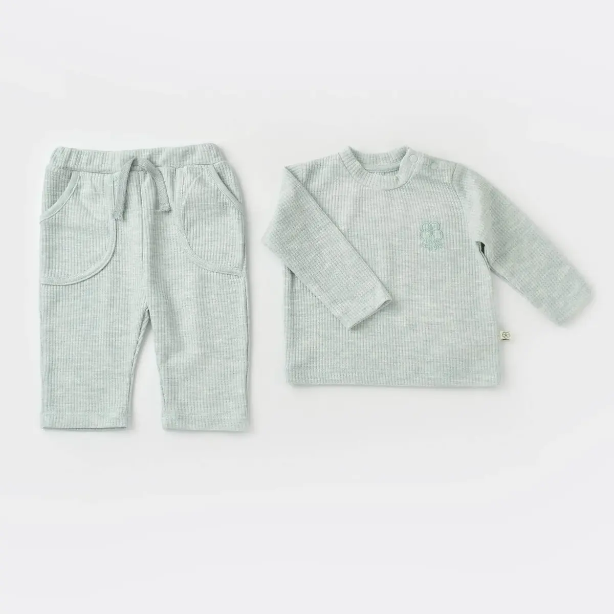 Bibaby Organik 2li Takım Nature In Waffle Yeşil Melanj