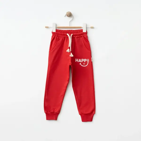 Bebolly Eşofman Altı Happy Baskılı Kırmızı