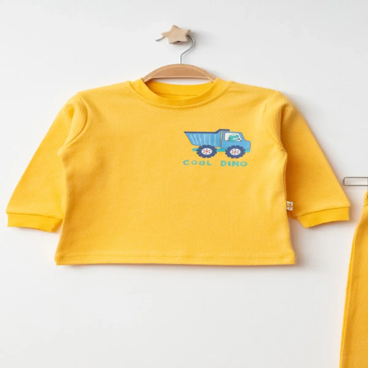 Mini Damla Pijama Takımı Penye Matweis Emprime Kamyon Baskılı Sarı