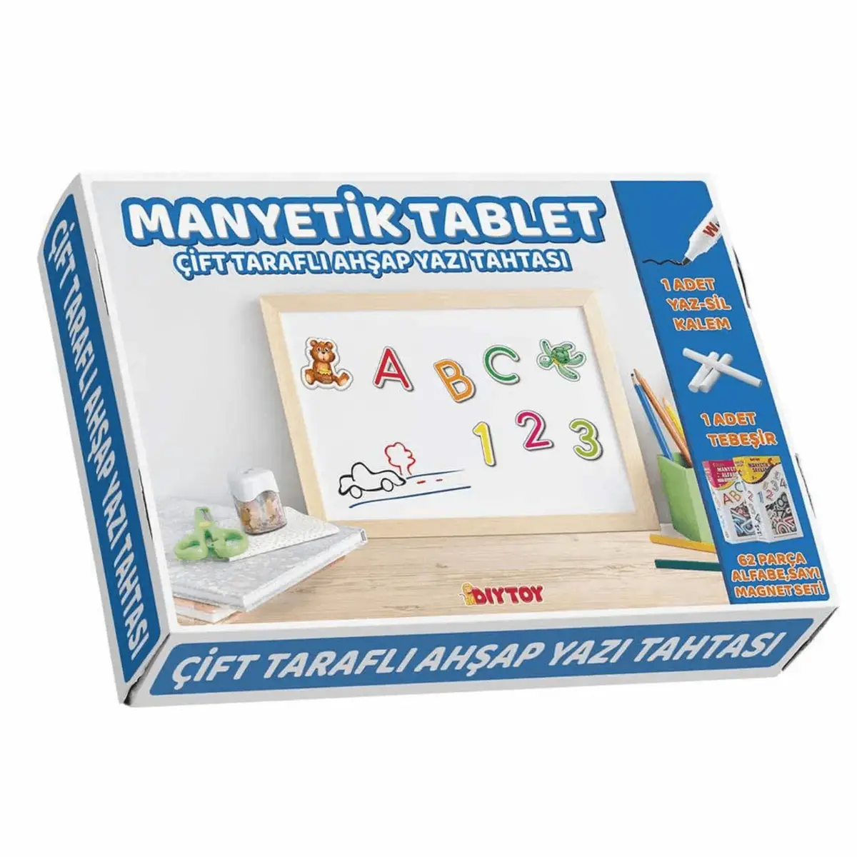 Manyetik Çift Taraflı Tablet Ahşap Yazı Tahtası 62 Parça