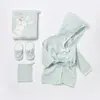 Bibaby Organik Bornoz Takımı Pretty Ears Bunny Mint - Ekru