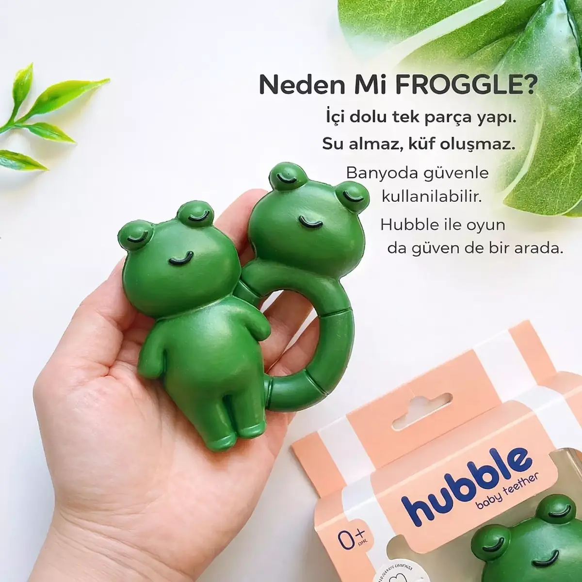 Hubble Doğal Bebek Diş Kaşıyıcı Ve Oyuncağı Kurbağa