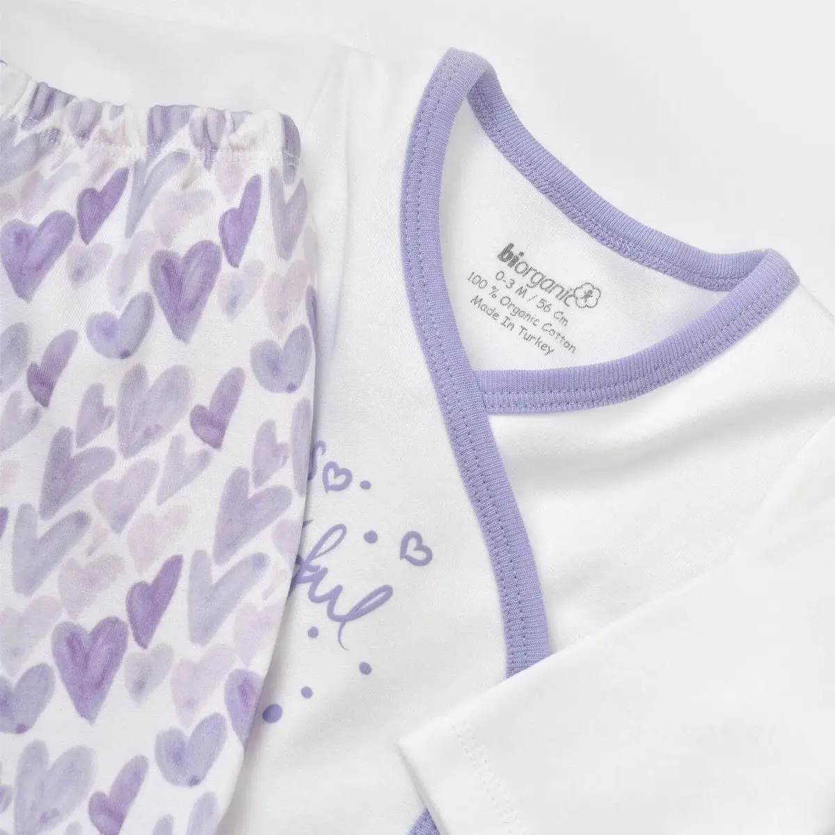 Bibaby Organik Zıbın Takımı Love You Baby Yellow Lavander