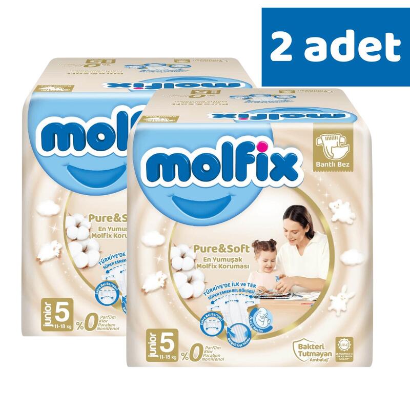 Molfix Pure&Soft Bebek Bezi 5 Beden Junior 66Lı Ultra Avantaj Paketi x2