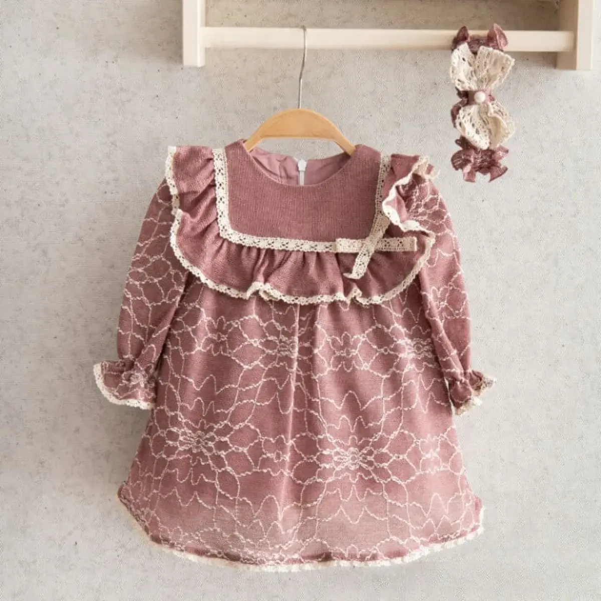 Miomini Elbise Saç Bantlı Triko Kopanakili Gül Kurusu