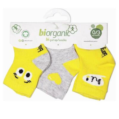 Bibaby Organik Çorap Soket 3lü Hi Sarı