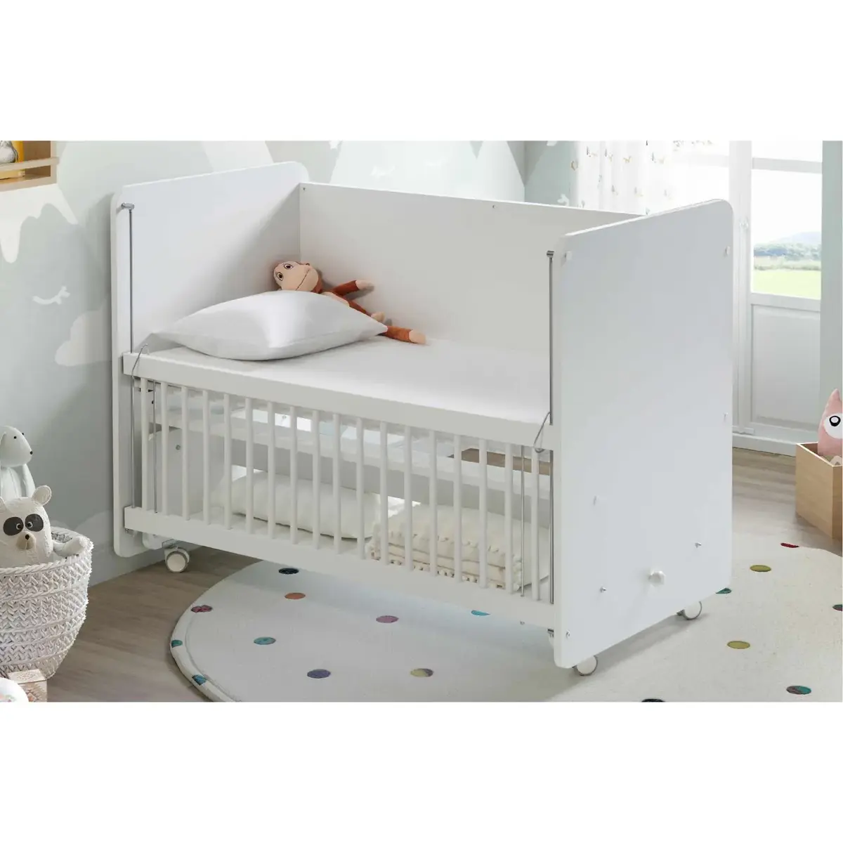 Pratik Sallanır Tekerlekli Anne Yanı Beşik 60X120 Beyaz