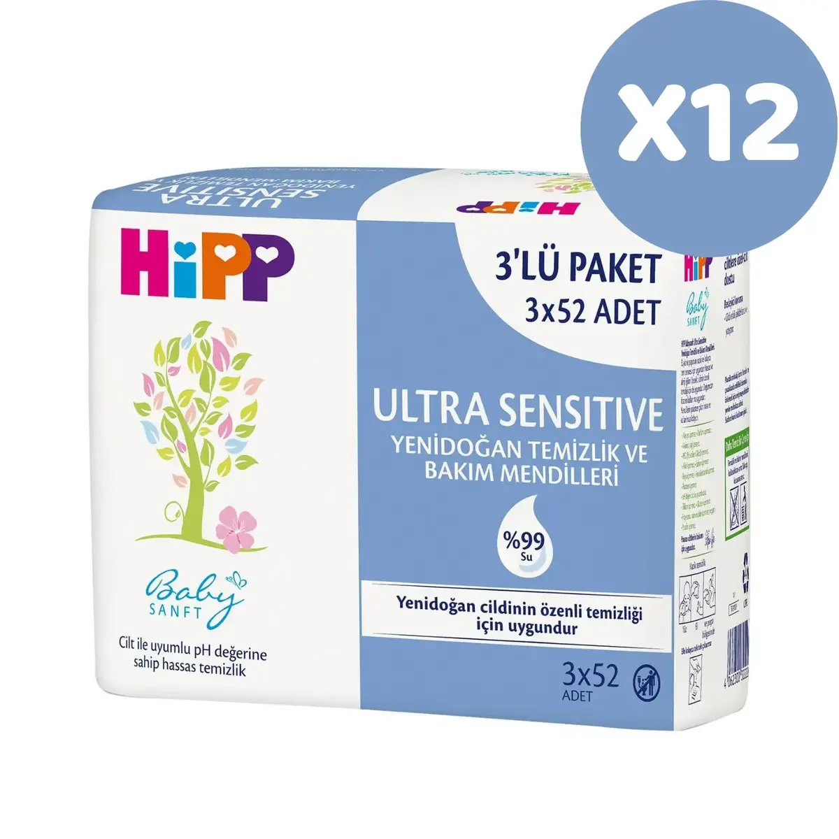Hipp Ultra Sensitive Yenidoğan Temizlik ve Bakım Islak Mendili 12x52li
