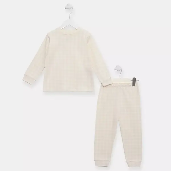 Ella Bonna Pijama Takımı Bej Ekose
