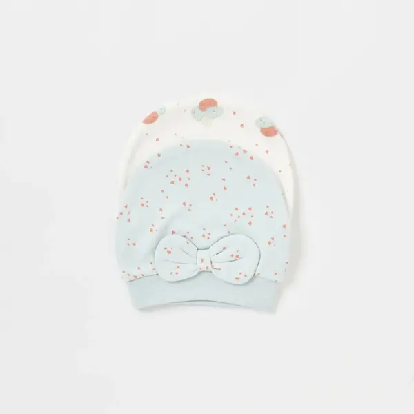 Bibaby Organik Şapka 2li Pretty Ears Bunny Mint - Ekru
