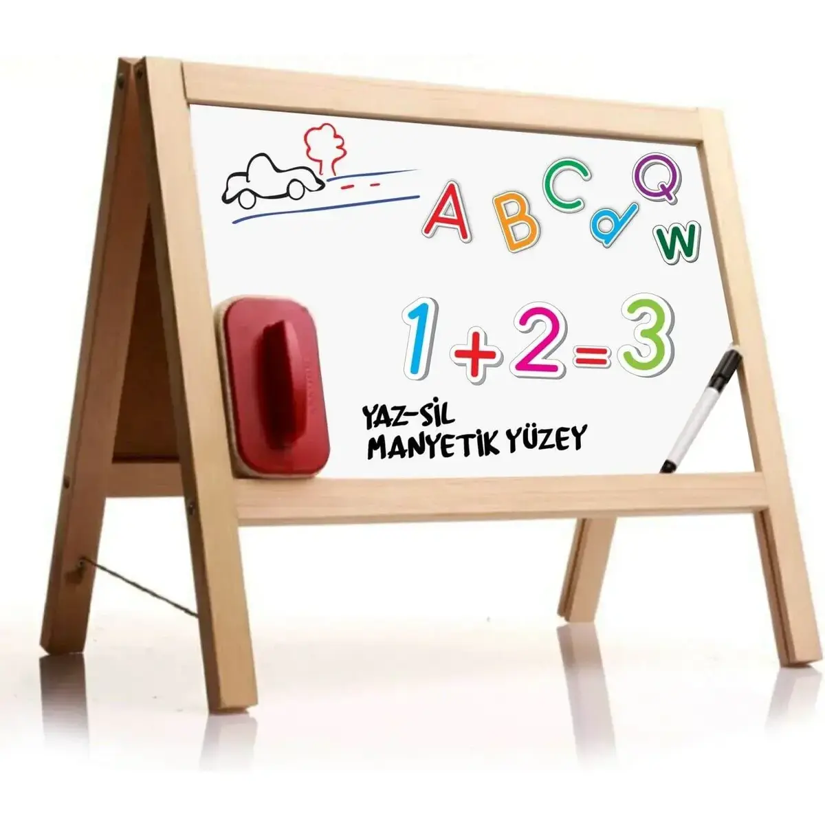 Manyetik Çift Taraflı Masaüstü Ahşap Yazı Tahtası Magnetli 62 Parça