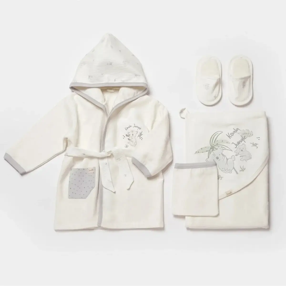 Bibaby Organik Bornoz Takımı Koala Jungle Gri Bibaby Organik Bornoz Takımı Koala Jungle Gri