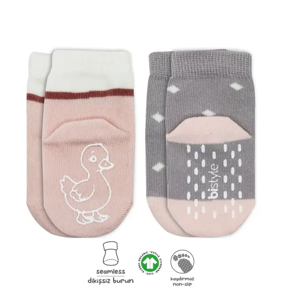 Bibaby Çorap Soket 2li Kaymaz Hayvan Figür Bistyle Gri