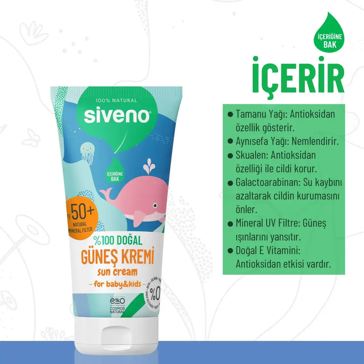 Siveno %100 Doğal Bebekler İçin Güneş Kremi 50 ml