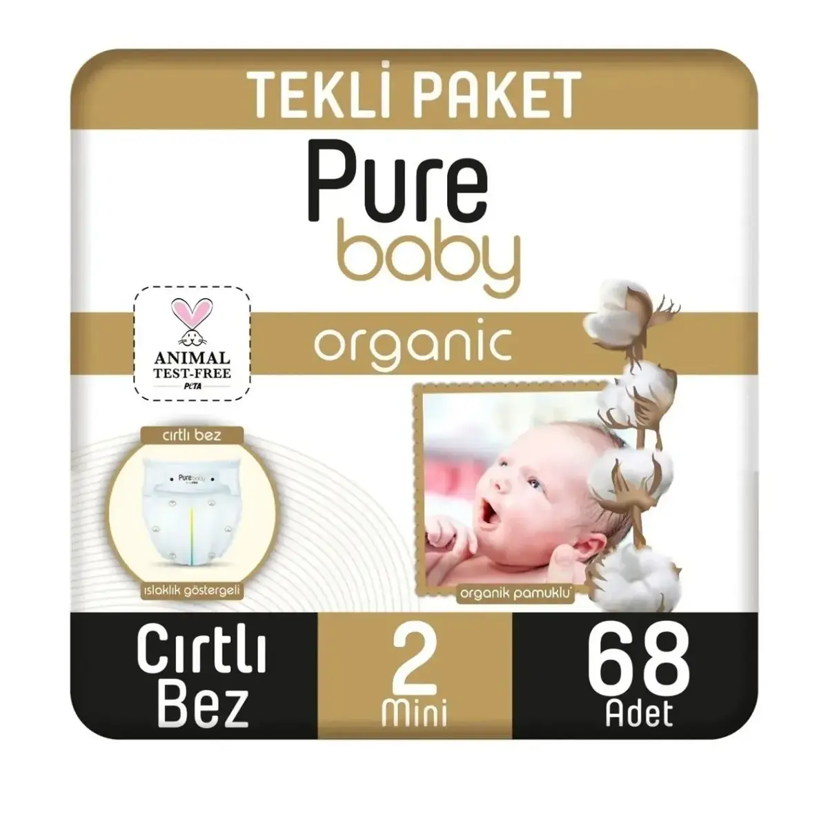 Pure Baby Pamuk Bebek Bezi 2 Beden Mini 68li Jumbo Paket