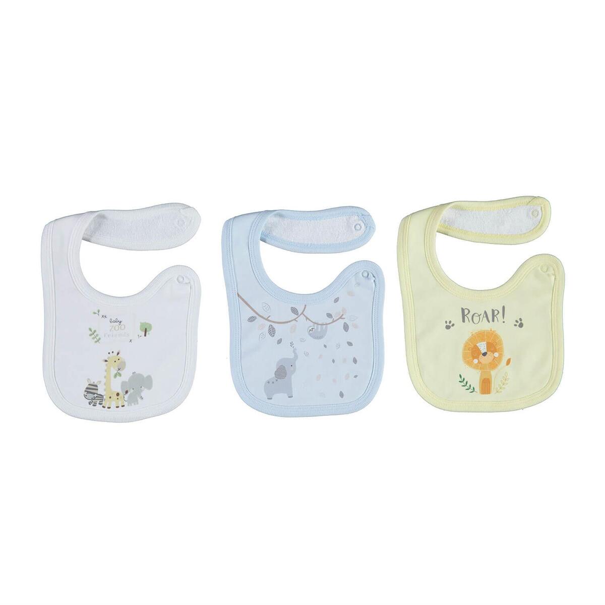 Bibaby Organik Önlük Havlu 3lü New Animals Mavi