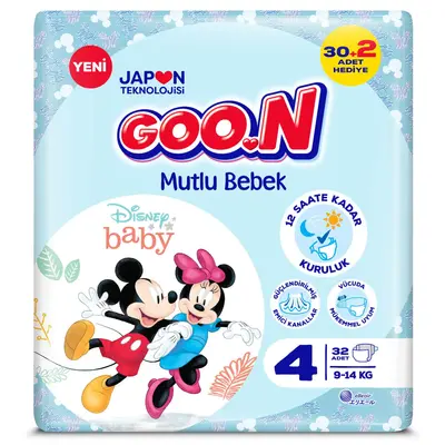 Goon Mutlu Bebek Bebek Bezi 4 Beden 9-14 Kg 32li Jumbo Paket