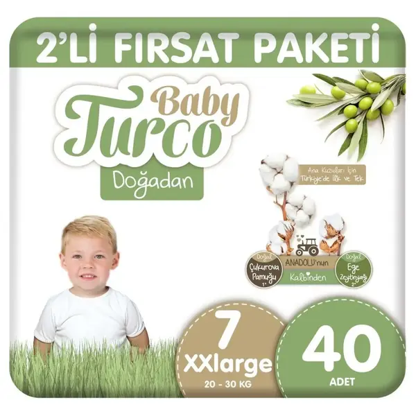 Baby Turco Doğadan Bebek Bezi 7 Beden XXL 40lı Fırsat Paketi