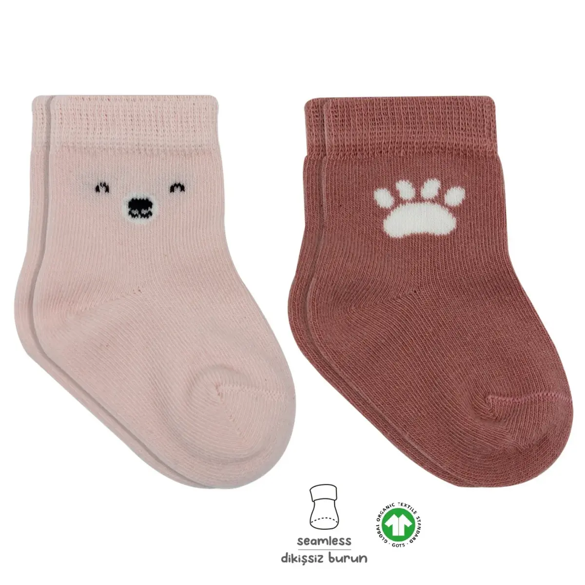 Bibaby Çorap Soket 2li Bistyle Bear Penye Pembe