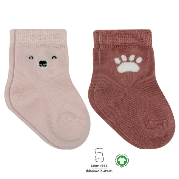 Bibaby Çorap Soket 2li Bistyle Bear Penye Pembe