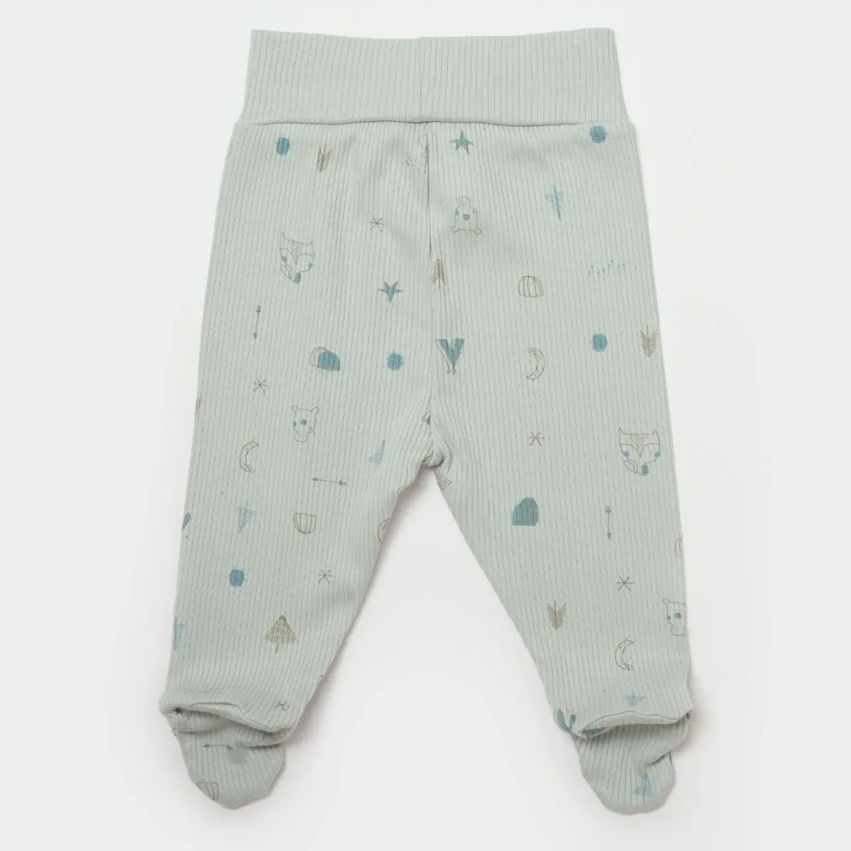 Bibaby Organik Pantolon Patikli Modal Happy Forest Bej - Mint