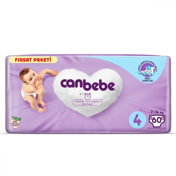 Canbebe Bebek Bezi 4 Beden Maxi 7-14 Kg 60lı Fırsat Paketi