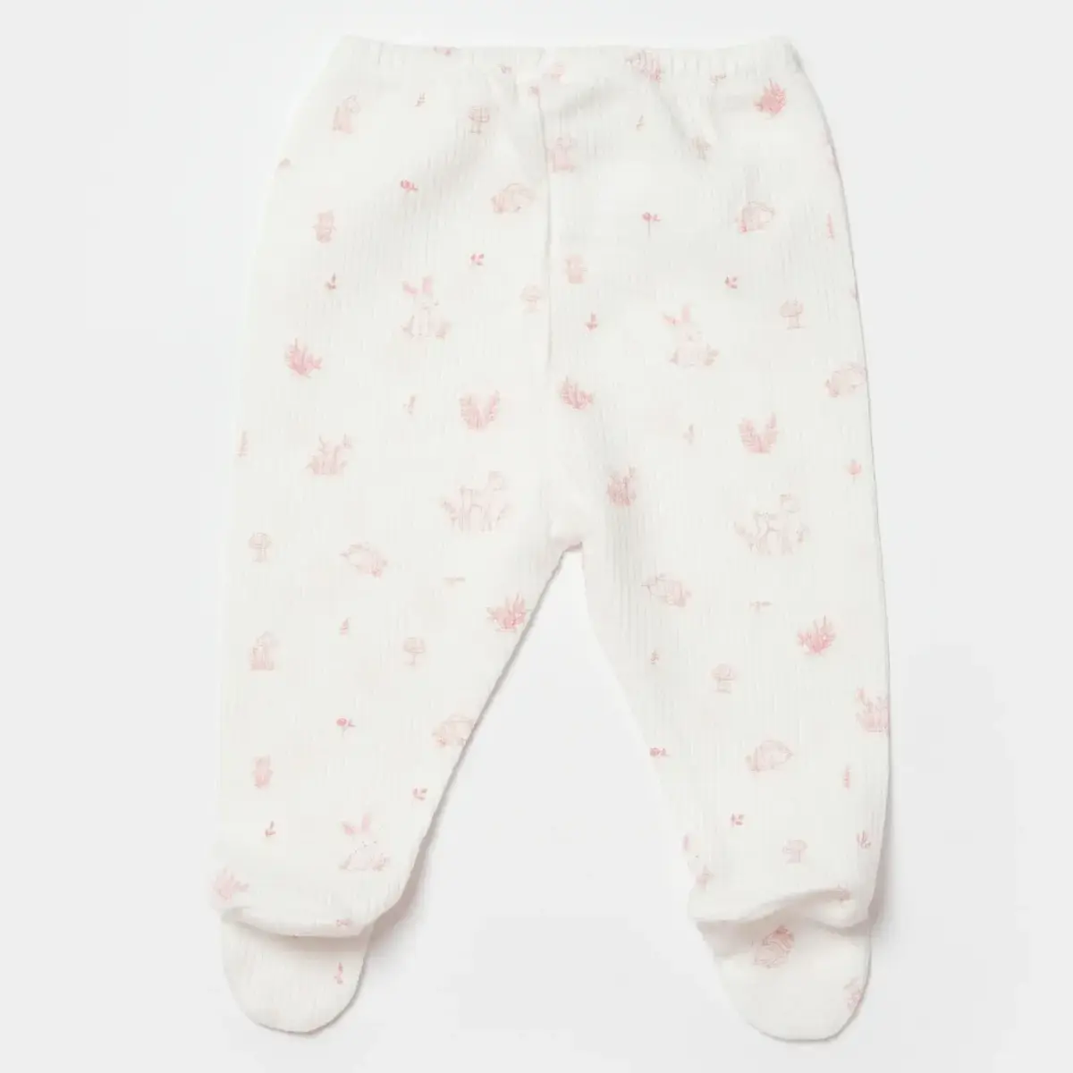 Bibaby Organik Pantolon Patikli Waffle Deer And Bird Ekru - Gül
