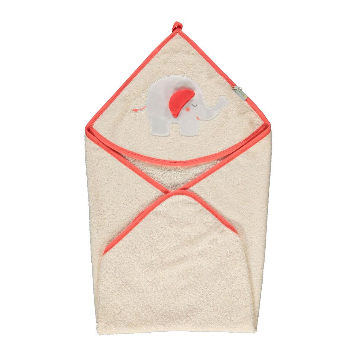 Bibaby Organik Havlu Happy Elephant Ekru - Nar Çiçeği