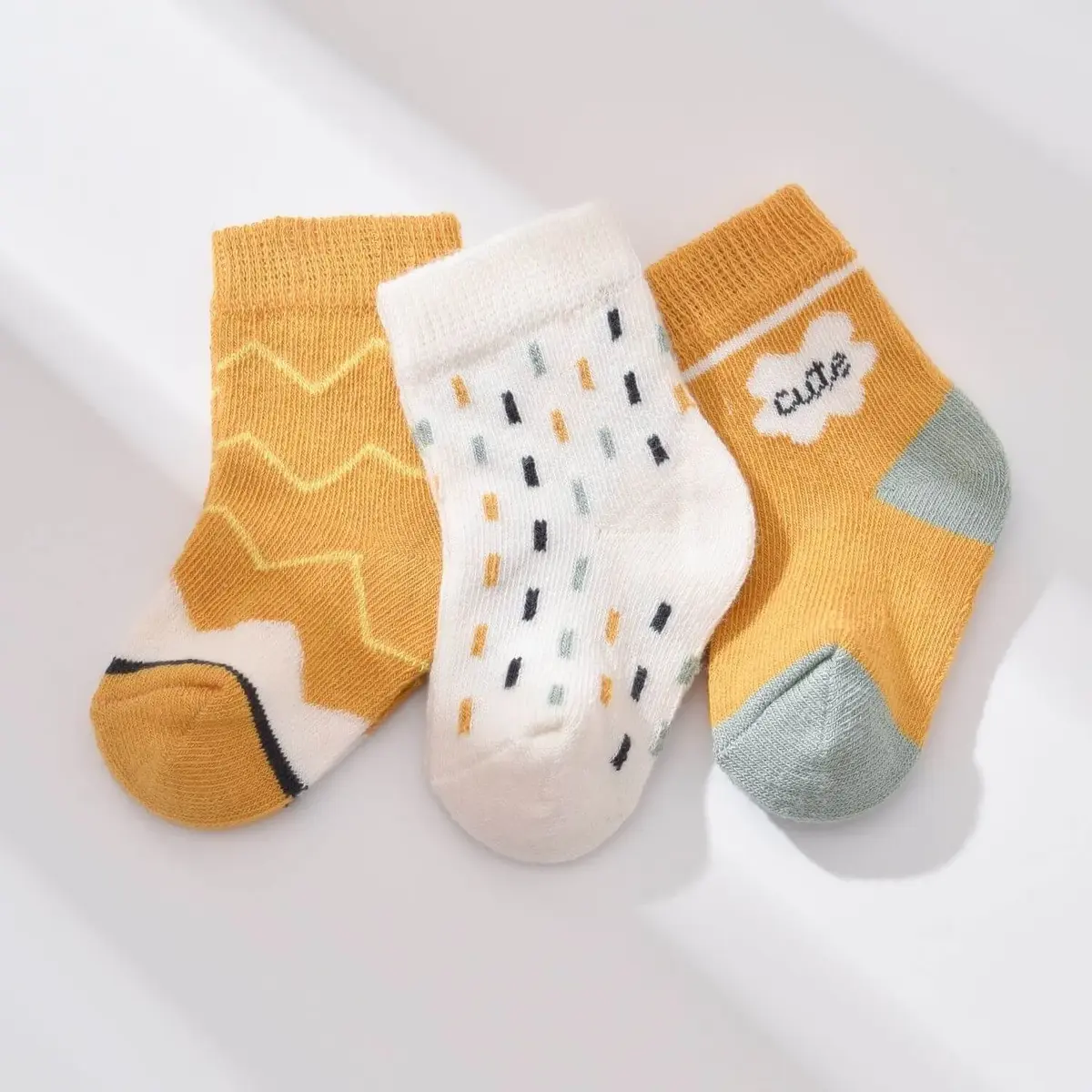 Bibaby Organik Çorap Soket 3lü Cute Hardal