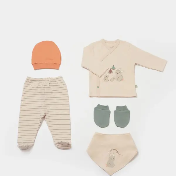 Bibaby Organik Hastane Çıkışı 5li Cool Lines Bej - Hardal