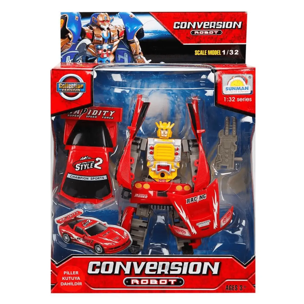 Sunman Robot Araca Dönüşebilen Sesli ve Işıklı  1/32