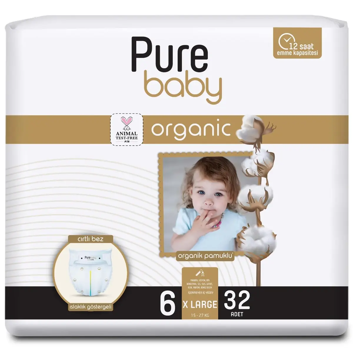 Pure Baby Organik Bebek Bezi 6 Beden Jumbo 32li Jumbo Paket