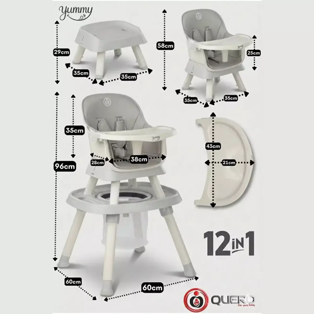 Quero Yummy 12 in 1 Fonksiyonel Mama Sandalyesi Gri