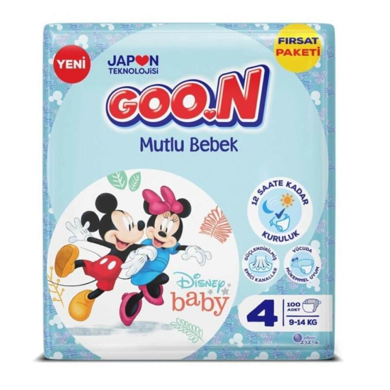 Goon Mutlu Bebek Bebek Bezi 4 Beden 9-14 Kg 100lü Aylık Fırsat Paket