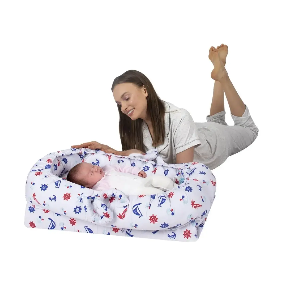 Sevi Bebe Anne & Baba Yanı Reflü Yatağı Yelken Desenli