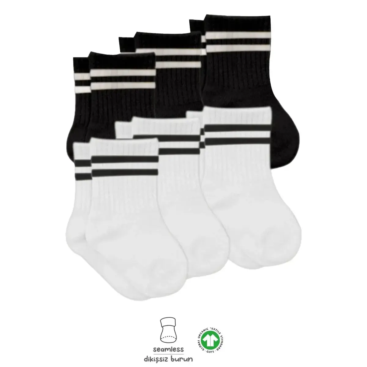 Bibaby Çorap Soket Bistyle 6lı Penye Çemberli Siyah - Beyaz