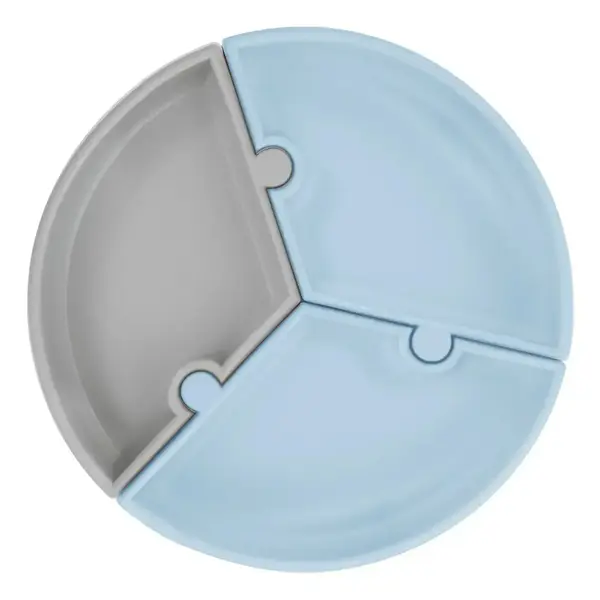 OiOi Puzzle Vakumlu Mama Tabağı Mineral Blue - Powder Grey