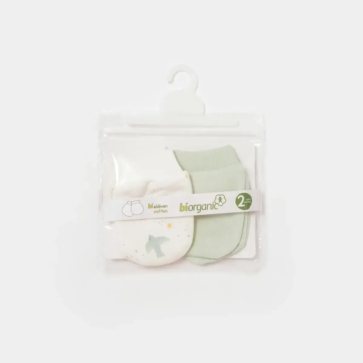 Bibaby Organik Eldiven 2li Tiny Birds Ekru - Yeşil