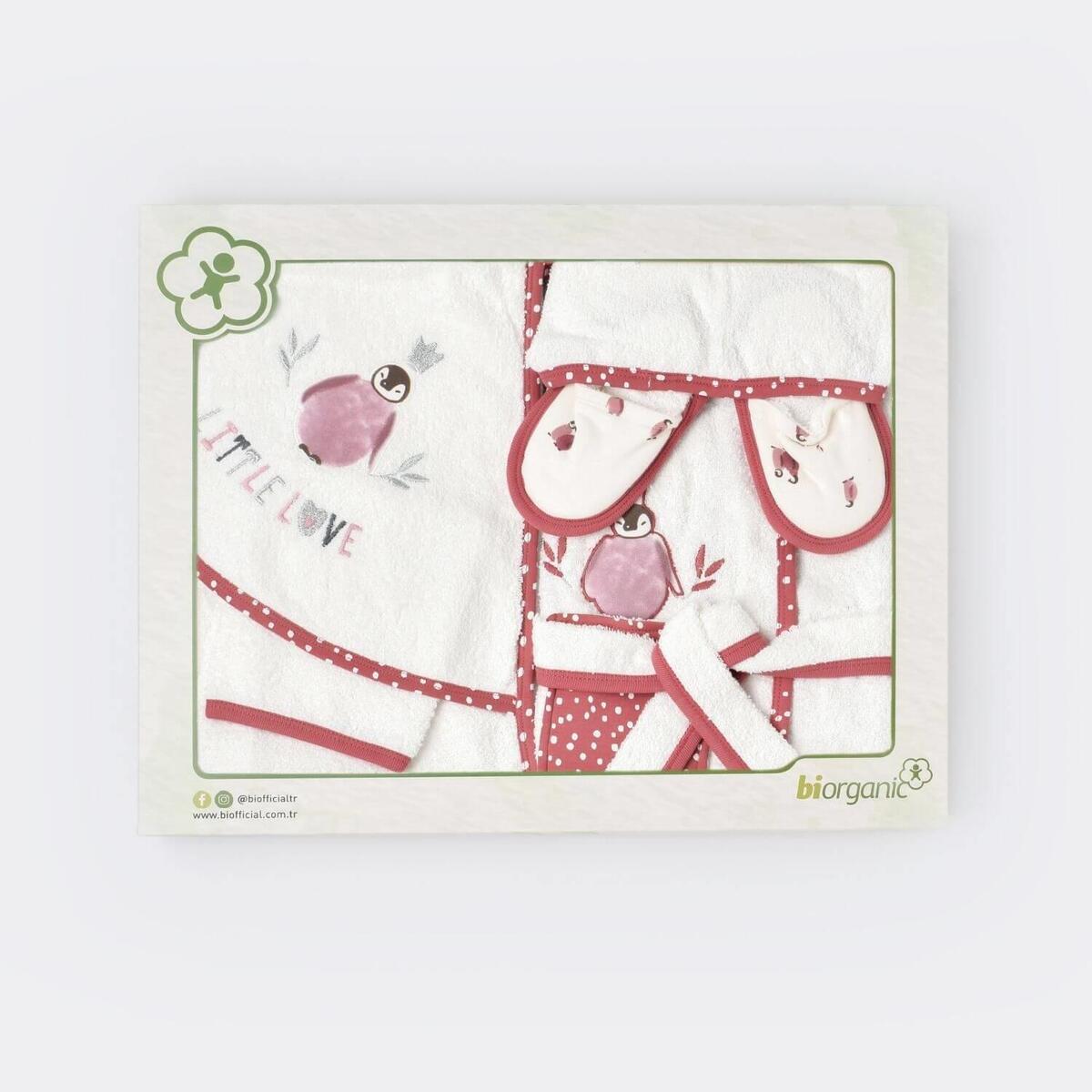 Bibaby Organik Bornoz Takımı Little Love Rose Dry